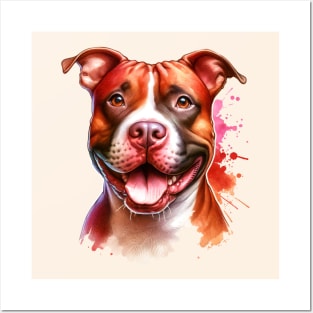 Rednose Pitbull American Staffordshire Terrier Bully Dog Artwork Posters and Art